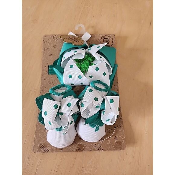 Baby Infant Head Band & Socks Set – Irish Clover St Patricks Day 0-6M – New NWT - Picture 1 of 4